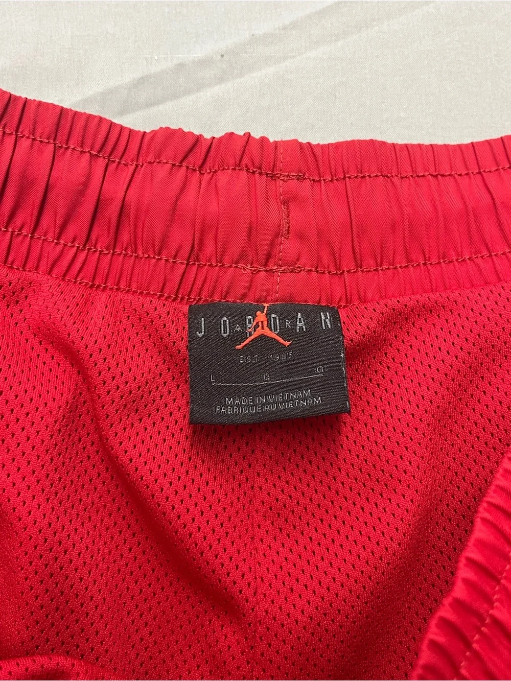 Jordan Red Athletic Shorts with White Jumpman Logo Men’s Size Large